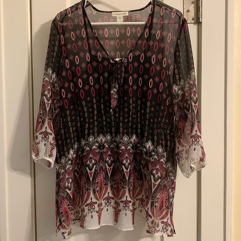 CWC Popover Blouse 2-piece, Black Cami & Semi-Sheer Top, 3/4 Sleeves, Dressy